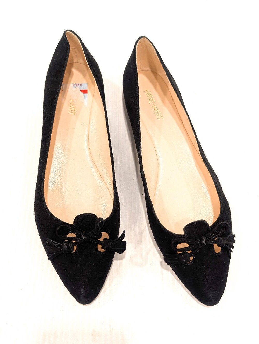 NINE WEST Simily Women's Black Suede Pointed Toe Bow Tassel Flats Size 9.5